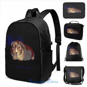 Funny Guinea Pig USB Charge Backpack School Laptop Bag