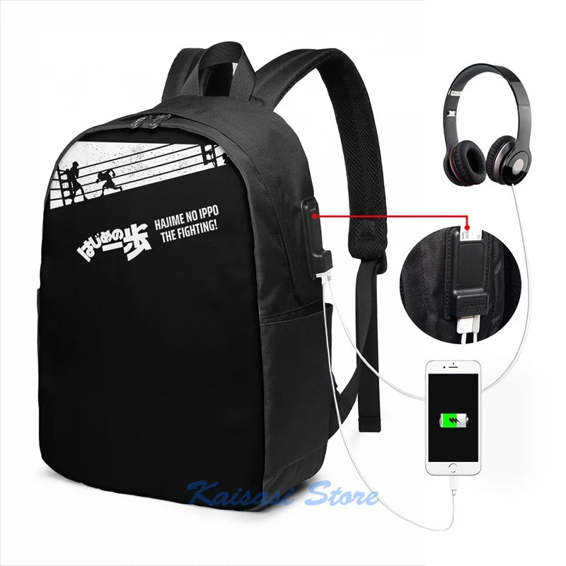 Hajime no Ippo Final Blow USB Charge Backpack Men Women School Travel Laptop Bag