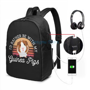 Funny Graphic print Guinea Pig Cavy USB Charge Backpack School Travel Bag