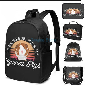Funny Graphic print Guinea Pig Cavy USB Charge Backpack School Travel Bag