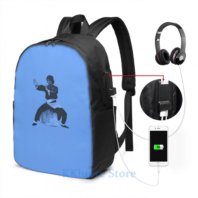 Jackie Chan USB Charge Backpack Men Women School Travel Laptop Bag