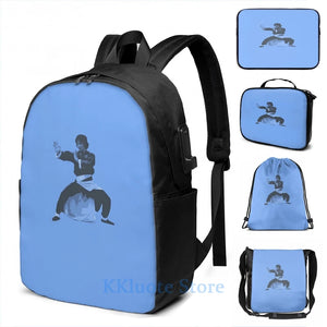 Jackie Chan USB Charge Backpack Men Women School Travel Laptop Bag