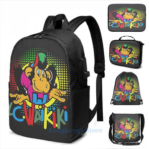 Funny Graphic Print USB Charge Backpack School bags Travel laptop bag