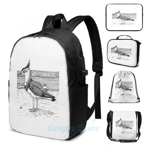 Funny Lapwing USB Charge Backpack Men Women School Travel Laptop Bag