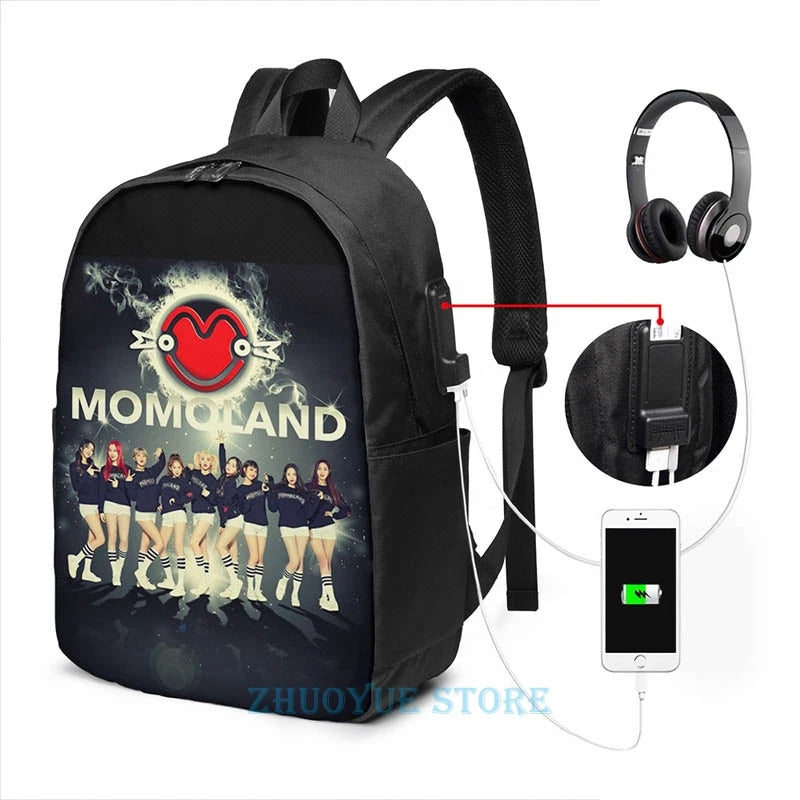 Funny Graphic Print MOMOLAND USB Charge Backpack School Travel Laptop Bag