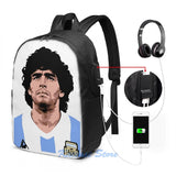 Maradona Graphic Print USB Charge Backpack - School Travel Laptop Bag