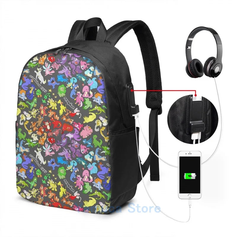 Neosplash Neopets All Over Print Backpack USB Charge School Travel Laptop Bag