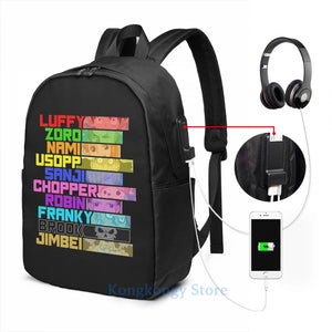 One Piece Straw Hat Pirates Brook USB Charge Backpack