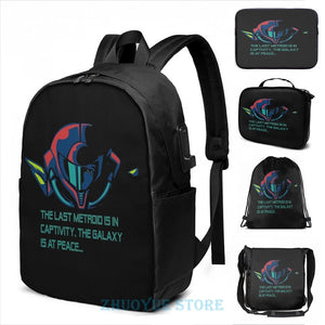 Metroid Debriefing USB Charge Backpack School Travel Laptop Bag