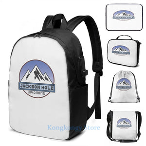 Jackson Hole Wyoming Mountain Snowboard Skiing USB Backpack