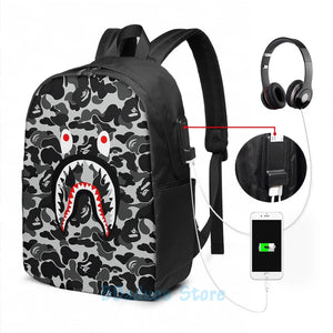 Funny Camo USB Charge Backpack School Bag Travel Laptop Bag