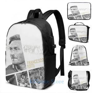 Funny Graphic Print Totti USB Charge Backpack Men Women School Travel Bag