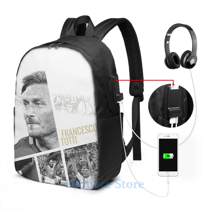 Funny Graphic Print Totti USB Charge Backpack Men Women School Travel Bag