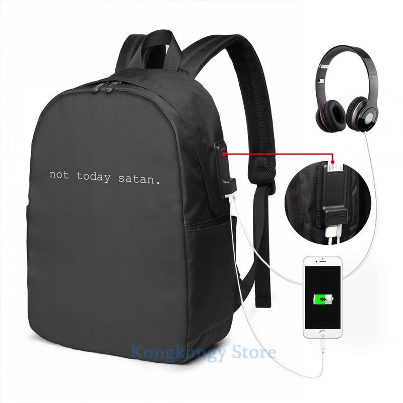 USB Charge Backpack Not Today Satan School Travel