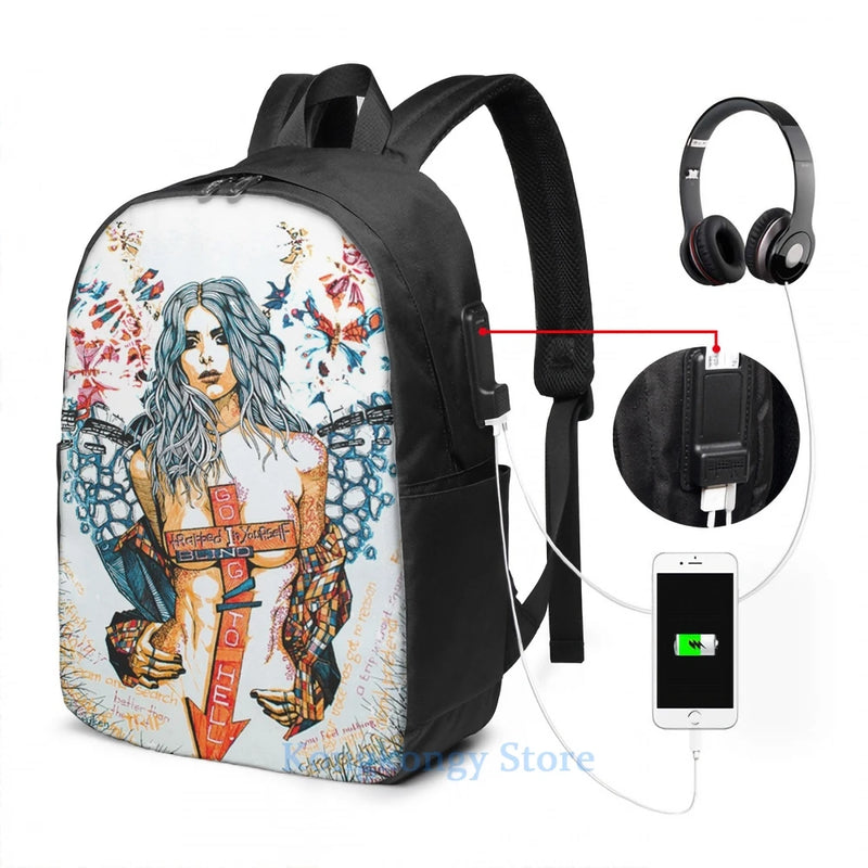Funny Graphic Pretty Reckless USB Charge Backpack Men Women Travel Laptop Bag