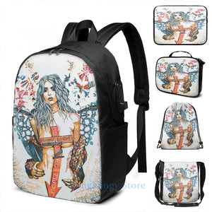Funny Graphic Pretty Reckless USB Charge Backpack Men Women Travel Laptop Bag