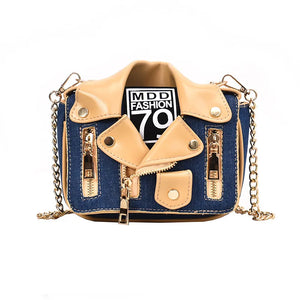 Funny Jacket Shoulder Bag Canvas Chains Mini Tote Clutch