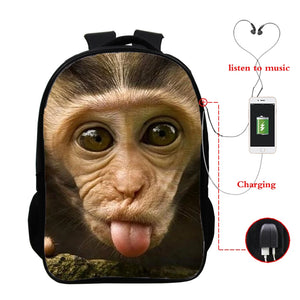Funny Monkey Face 3D School Bag for Teens Backpack Women Men Bookbag