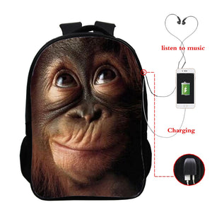 Funny Monkey Face 3D School Bag for Teens Backpack Women Men Bookbag