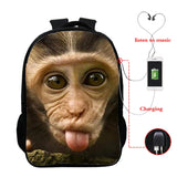 Funny Monkey Face 3D School Bag for Teens Backpack Women Men Bookbag