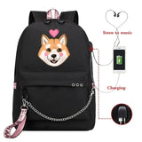 Funny Shiba Inu USB Charge Laptop Backpack for Teen Girls Women