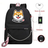 Funny Shiba Inu USB Charge Laptop Backpack for Teen Girls Women