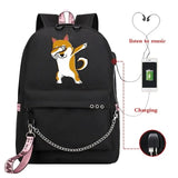 Funny Shiba Inu USB Charge Laptop Backpack for Teen Girls Women