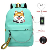 Funny Shiba Inu USB Charge Laptop Backpack for Teen Girls Women