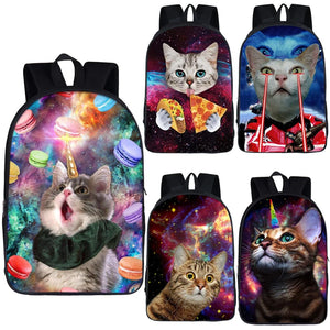 Funny Space Cat Unicorn Backpack Laser Cat Kitty Daypack Children