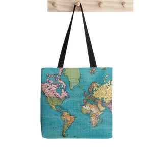 Funny Vintage Map of The World Tote Bag Printed Tote women Harajuku shopper hand