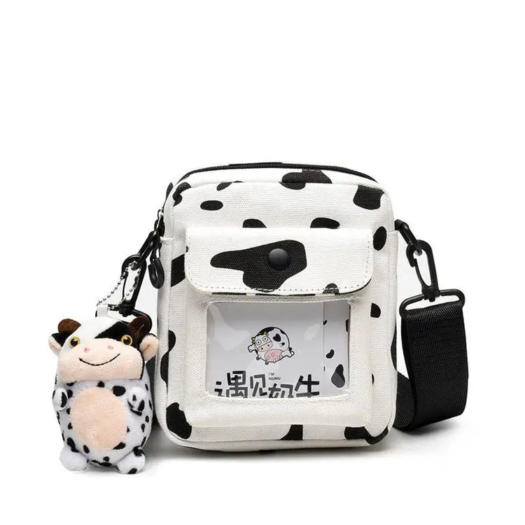 Funny Hit Cow Polka Dot Girl Student Canvas Small Bag Japanese Messenger Bag