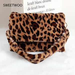 Leopard Print Fur Bag Large Capacity Crossbody Shoulder Bag