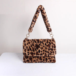Leopard Print Fur Bag Large Capacity Crossbody Shoulder Bag