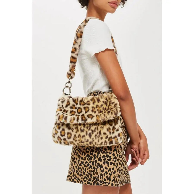 Leopard Print Fur Crossbody Bag for Women