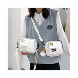 Fur Ball Pendant Canvas Shoulder Bag for Women -40