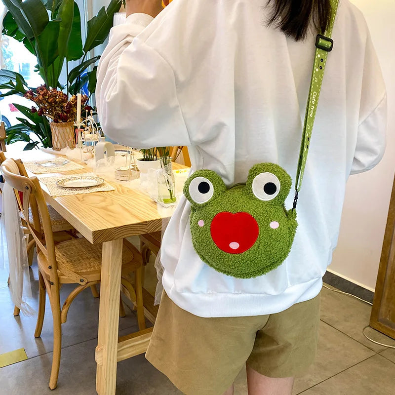 Funny Cartoon Frog Plush Doll Messenger Bag for Women