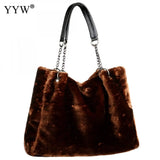 Large Capacity Faux Fur Shoulder Purse Winter Shoulder Bags For Women