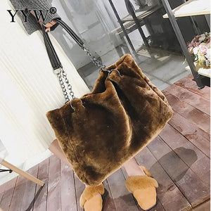 Large Capacity Faux Fur Shoulder Purse Winter Shoulder Bags For Women