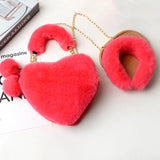 Faux Fur Heart Purse & Headband Set Lady Handbag