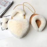 Faux Fur Heart Purse & Headband Set Lady Handbag