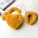 Faux Fur Heart Purse & Headband Set Lady Handbag