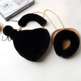 Faux Fur Heart Purse & Headband Set Lady Handbag