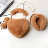 Faux Fur Heart Purse & Headband Set Lady Handbag