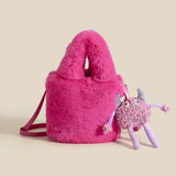 Mini Small Bucket Bag for Women Plush Hand Crossbody Furry Clutch Phone Purse