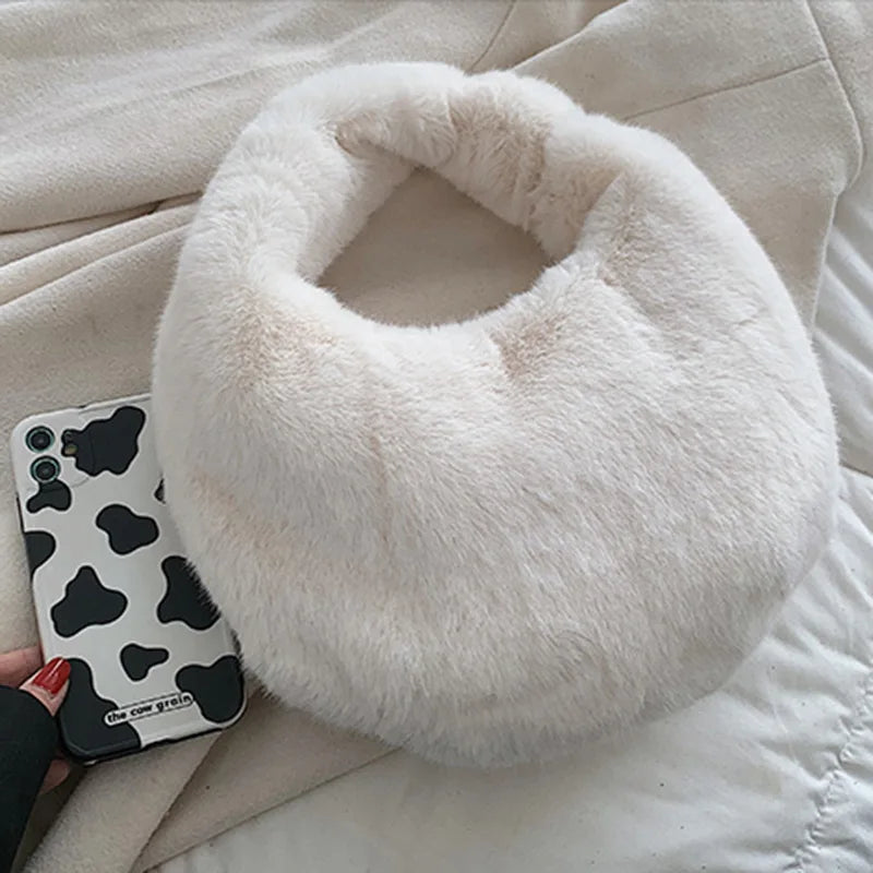 Women's Small Half Moon Bag Warm Plush Winter Bags For Women