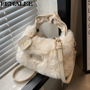 Plush Crossbody Bag Fur Handle Clutch Hobo Shoulder