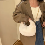 Furry Faux Fur Bow Handle Hobos Clutch Bags