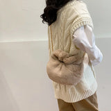 Furry Faux Fur Bow Handle Hobos Clutch Bags