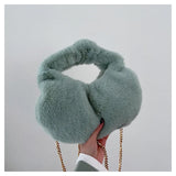 Furry Faux Fur Bow Handle Hobos Clutch Bags