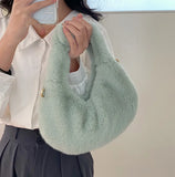 Furry Faux Fur Bow Handle Hobos Clutch Bags